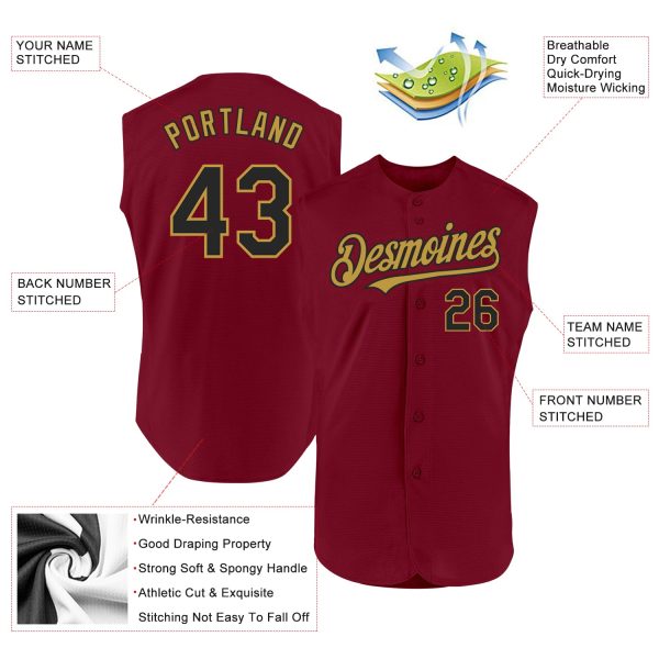 Custom Crimson Black-Old Gold Authentic Sleeveless Baseball Jersey - Image 2