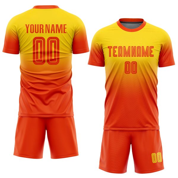 Custom Gold Orange Sublimation Fade Fashion Soccer Uniform Jersey - Image 2