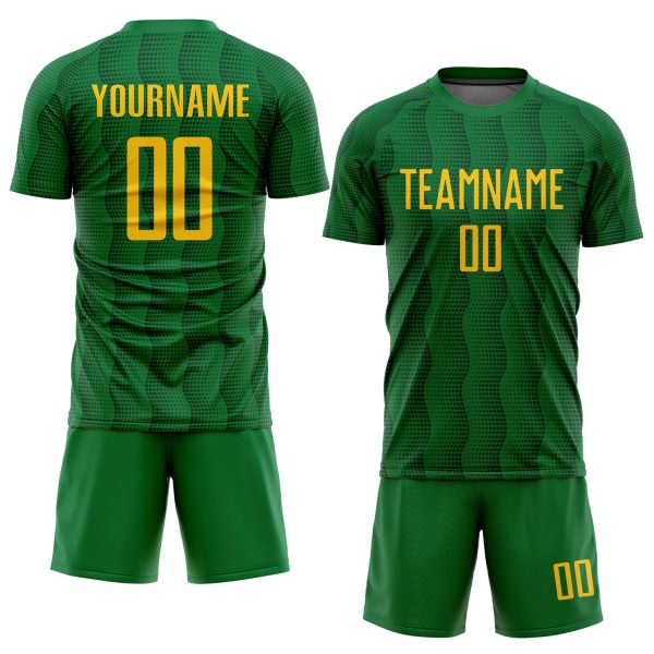 Custom Kelly Green Gold Sublimation Soccer Uniform Jersey - Image 2
