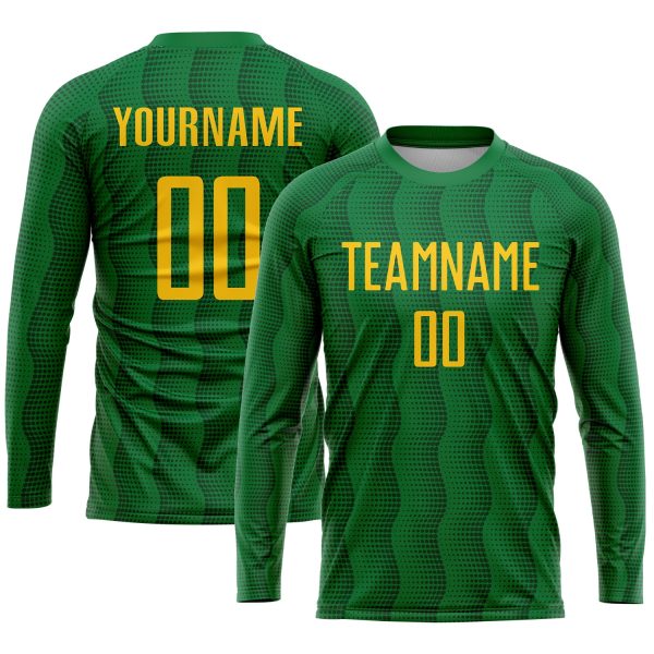 Custom Kelly Green Gold Sublimation Soccer Uniform Jersey - Image 3
