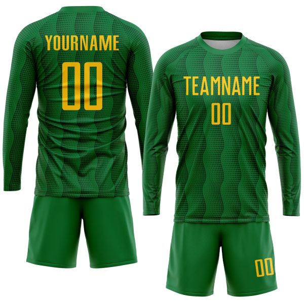 Custom Kelly Green Gold Sublimation Soccer Uniform Jersey - Image 4