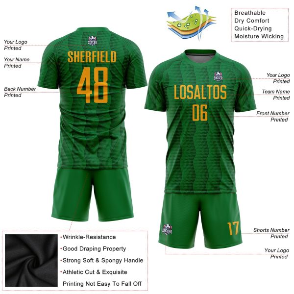 Custom Kelly Green Gold Sublimation Soccer Uniform Jersey - Image 5