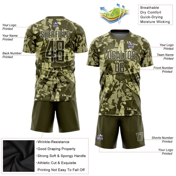 Custom Camo Olive-White Sublimation Salute To Service Soccer Uniform Jersey - Image 3
