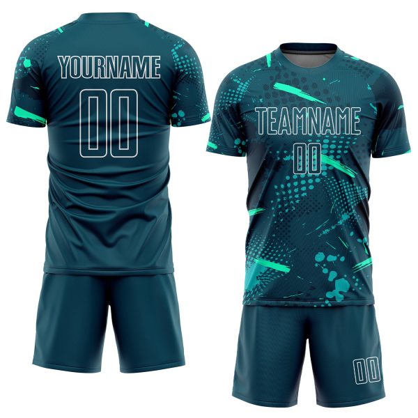 Custom Green Green-Teal Sublimation Soccer Uniform Jersey - Image 2