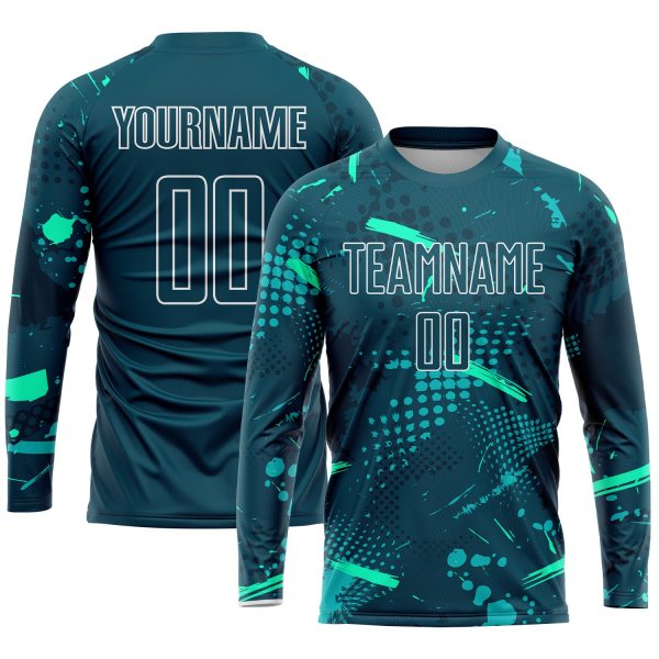 Custom Green Green-Teal Sublimation Soccer Uniform Jersey - Image 3