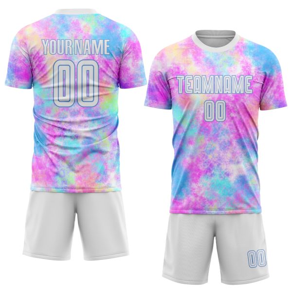 Custom Tie Dye White-Light Blue Sublimation Soccer Uniform Jersey - Image 2