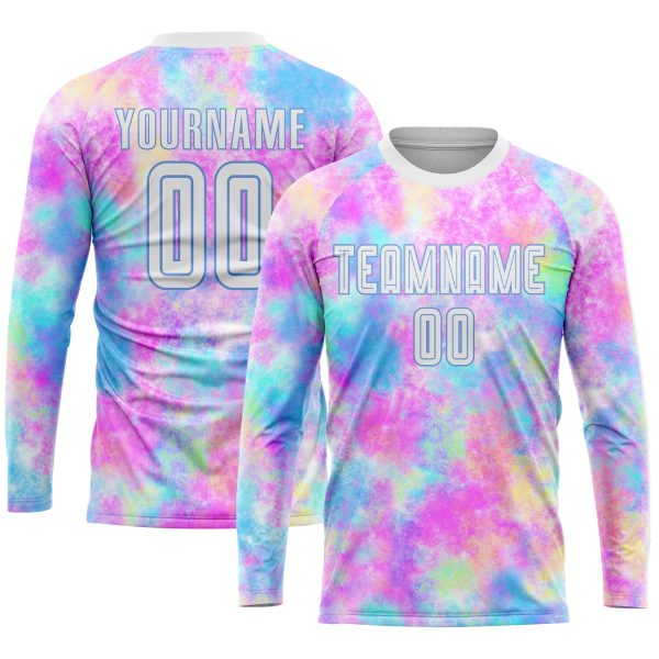 Custom Tie Dye White-Light Blue Sublimation Soccer Uniform Jersey - Image 3