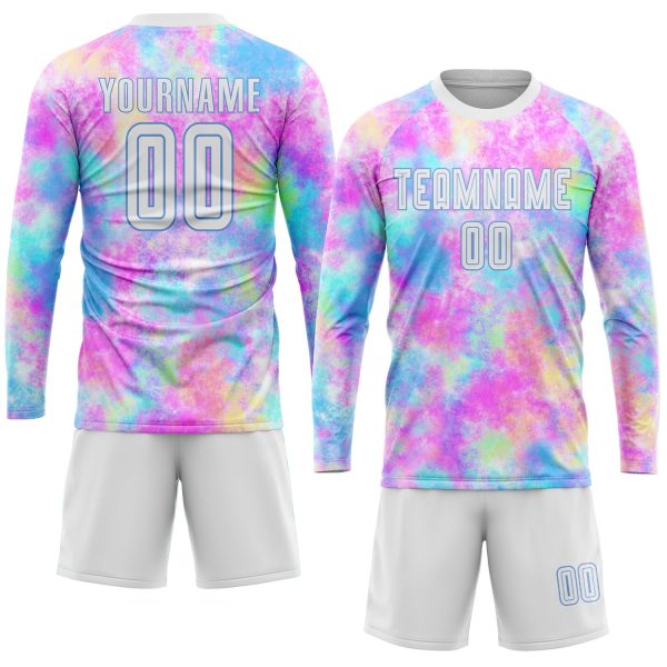 Custom Tie Dye White-Light Blue Sublimation Soccer Uniform Jersey - Image 4