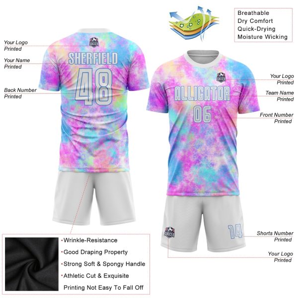 Custom Tie Dye White-Light Blue Sublimation Soccer Uniform Jersey - Image 5