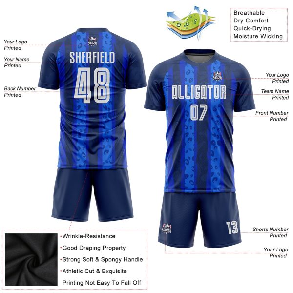 Custom Navy White-Royal Away Sublimation Soccer Uniform Jersey - Image 3
