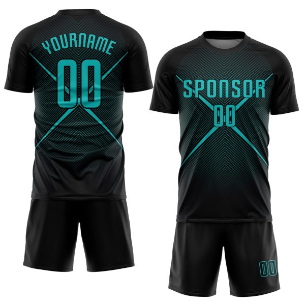 Custom Black Teal Sublimation Soccer Uniform Jersey - Image 2