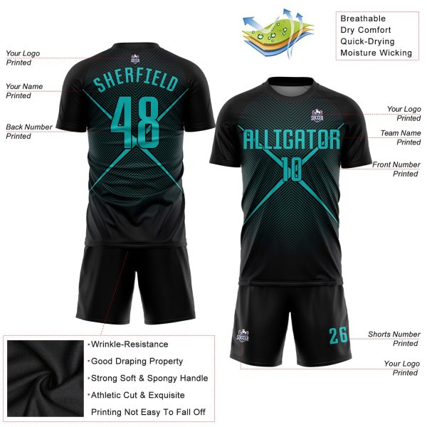 Custom Black Teal Sublimation Soccer Uniform Jersey - Image 3