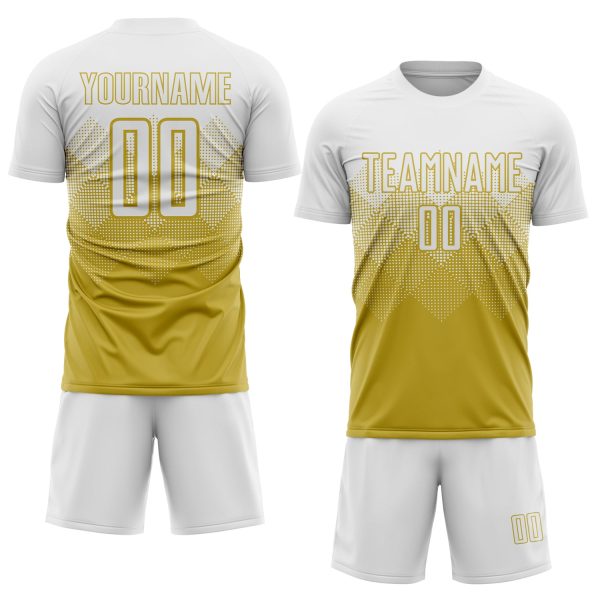 Custom Old Gold White Sublimation Soccer Uniform Jersey - Image 2