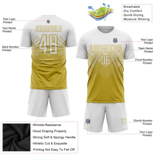 Custom Old Gold White Sublimation Soccer Uniform Jersey - Image 3