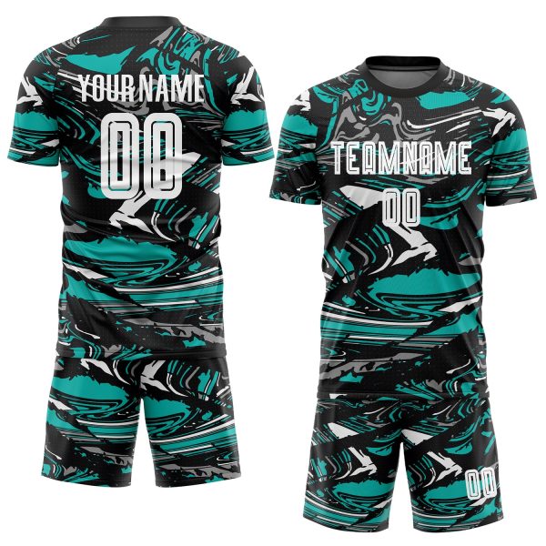 Custom Figure White-Aqua Sublimation Soccer Uniform Jersey - Image 2