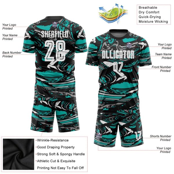 Custom Figure White-Aqua Sublimation Soccer Uniform Jersey - Image 3