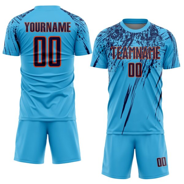 Custom Sky Blue Navy-Orange Sublimation Soccer Uniform Jersey - Image 2