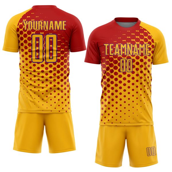 Custom Gold Red-Purple Sublimation Soccer Uniform Jersey - Image 2
