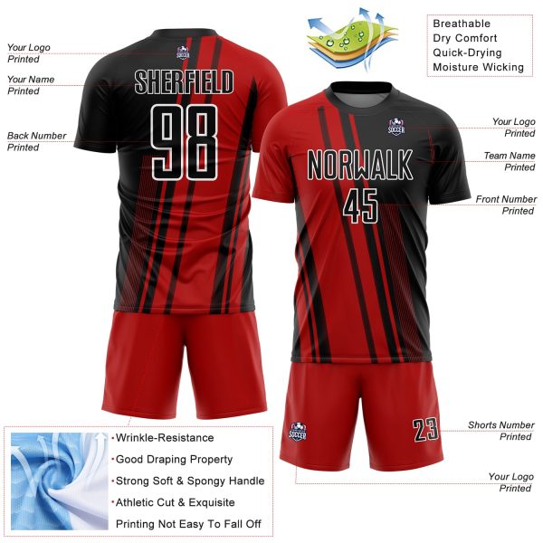 Custom Red Black-White Lines Sublimation Soccer Uniform Jersey - Image 4