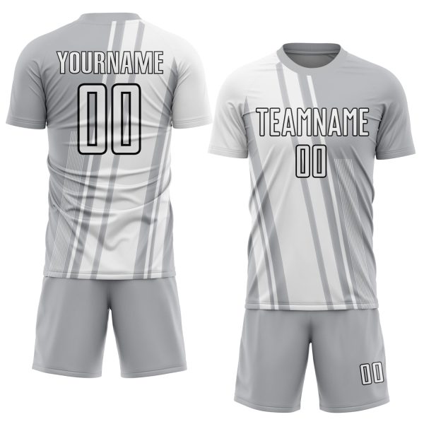 Custom Gray White-Black Lines Sublimation Soccer Uniform Jersey - Image 2