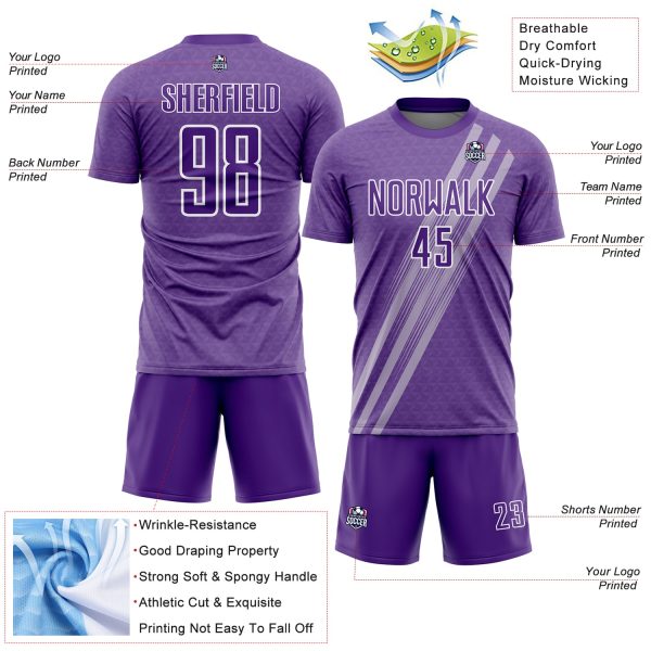Custom Purple White Diagonal Lines Sublimation Soccer Uniform Jersey - Image 4