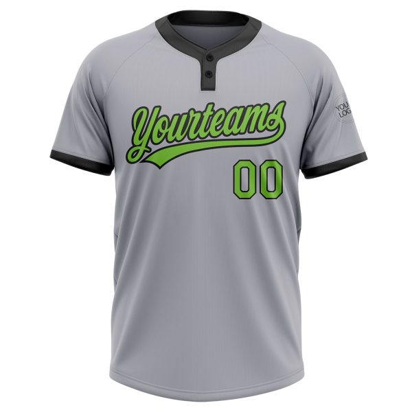 Custom Gray Neon Green-Black Two-Button Unisex Softball Jersey - Image 2