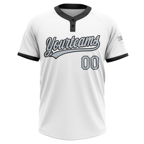 Custom White Silver-Black Two-Button Unisex Softball Jersey - Image 2