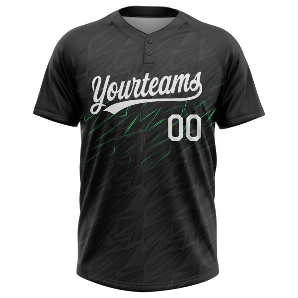 Custom Black White-Neon Green 3D Pattern Two-Button Unisex Softball Jersey - Image 2