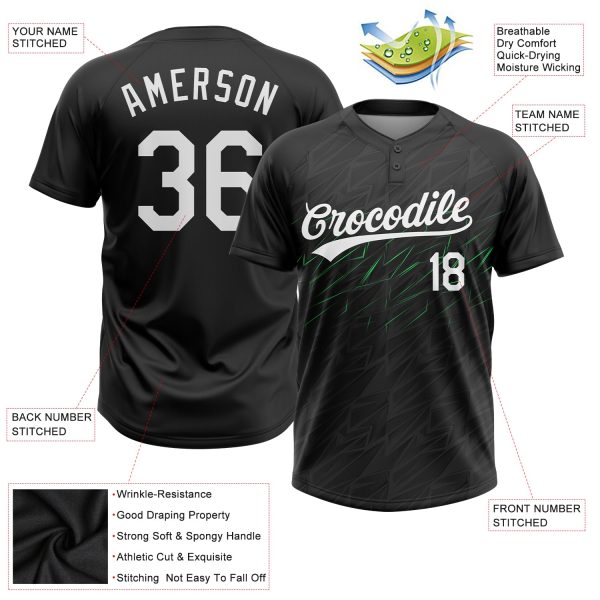 Custom Black White-Neon Green 3D Pattern Two-Button Unisex Softball Jersey - Image 3