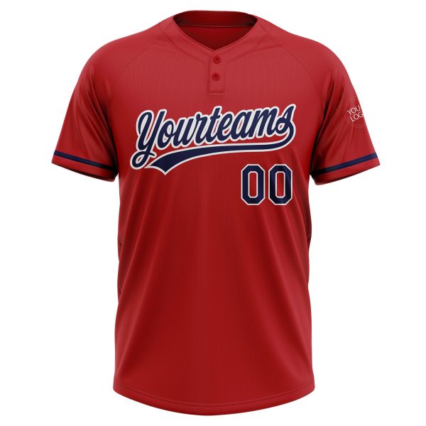 Custom Red Navy-White Two-Button Unisex Softball Jersey - Image 2