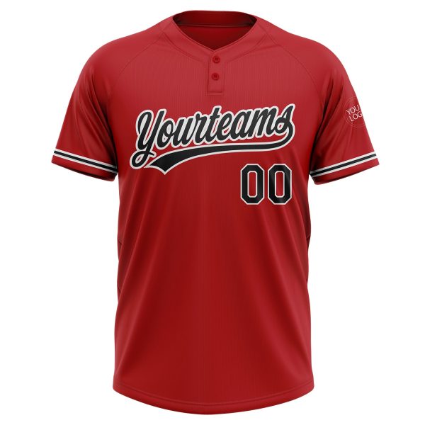Custom Red Black-White Two-Button Unisex Softball Jersey - Image 2