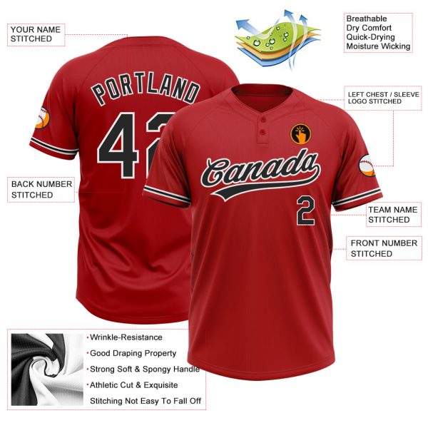 Custom Red Black-White Two-Button Unisex Softball Jersey - Image 3