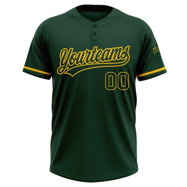 Custom Green Green-Yellow Two-Button Unisex Softball Jersey - Image 2
