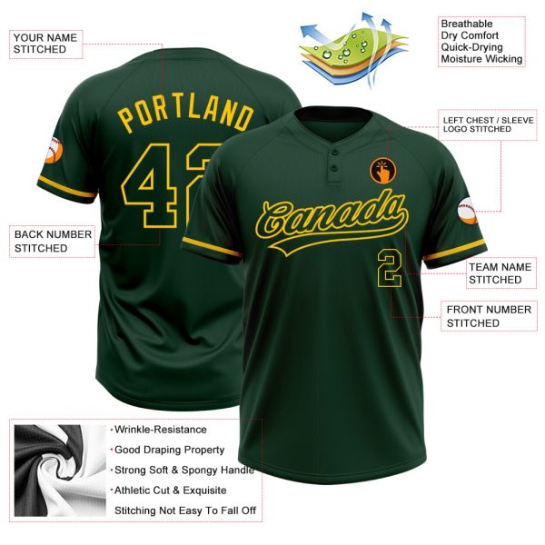 Custom Green Green-Yellow Two-Button Unisex Softball Jersey - Image 3