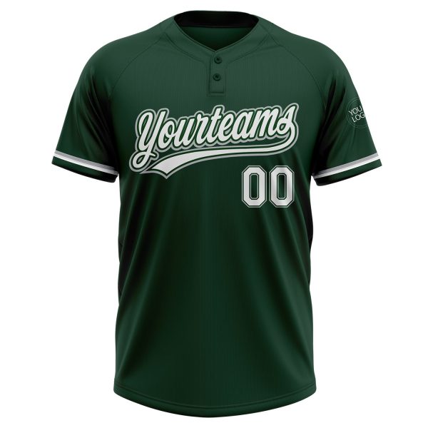 Custom Green White-Gray Two-Button Unisex Softball Jersey - Image 2