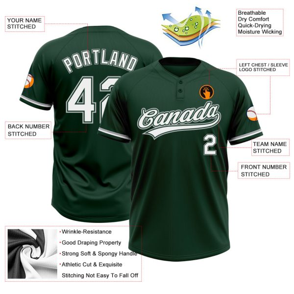 Custom Green White-Gray Two-Button Unisex Softball Jersey - Image 3