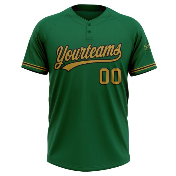 Custom Kelly Green Old Gold-Black Two-Button Unisex Softball Jersey - Image 2