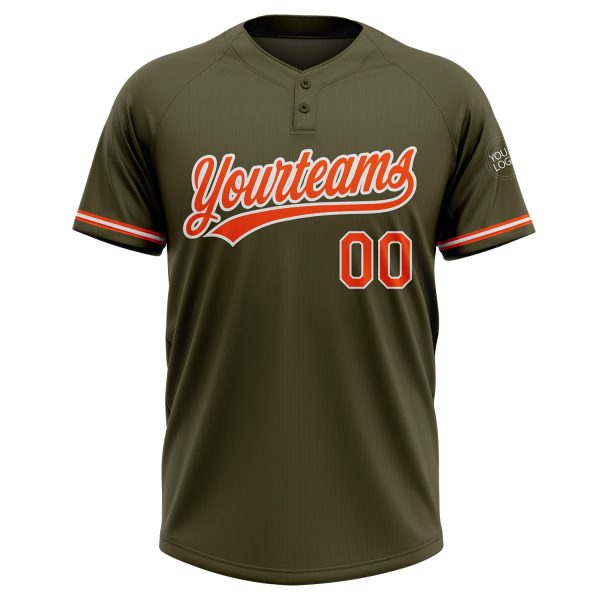 Custom Olive Orange-White Salute To Service Two-Button Unisex Softball Jersey - Image 2