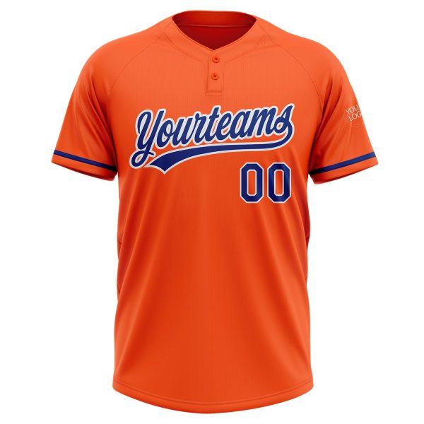 Custom Orange Royal-White Two-Button Unisex Softball Jersey - Image 2