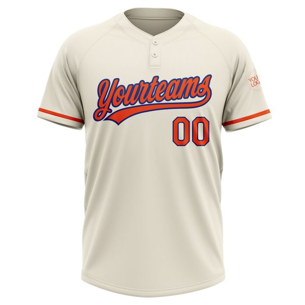 Custom Cream Orange-Royal Two-Button Unisex Softball Jersey - Image 2