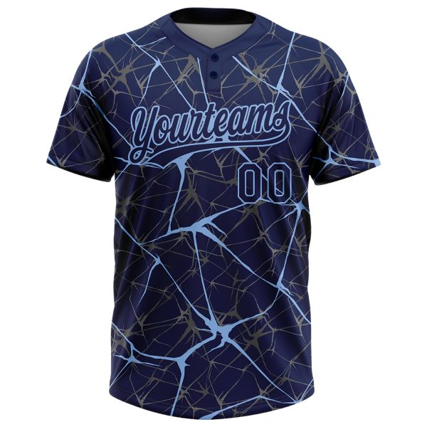 Custom Navy Light Blue 3D Pattern Abstract Network Two-Button Unisex Softball Jersey - Image 2