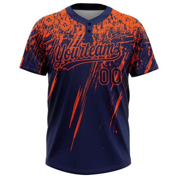 Custom Navy Orange 3D Pattern Abstract Sharp Shape Two-Button Unisex Softball Jersey - Image 2