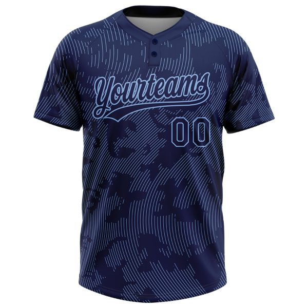 Custom Navy Light Blue 3D Pattern Curve Lines Two-Button Unisex Softball Jersey - Image 2