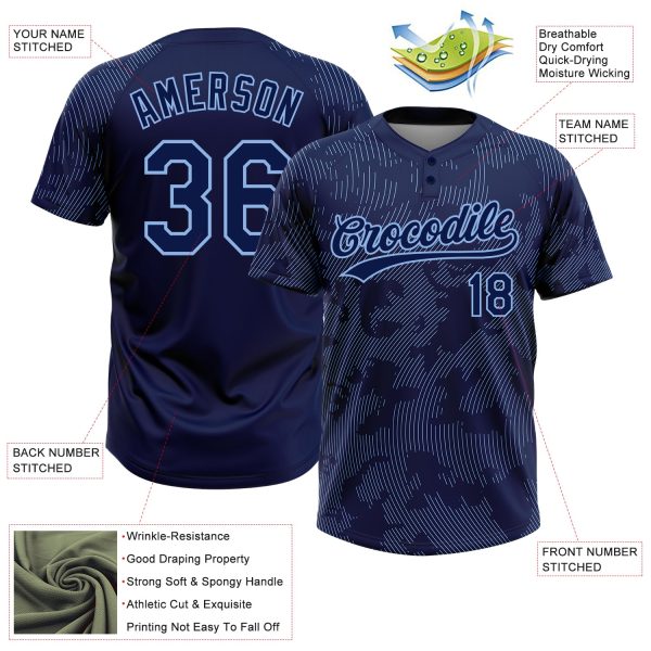 Custom Navy Light Blue 3D Pattern Curve Lines Two-Button Unisex Softball Jersey - Image 3