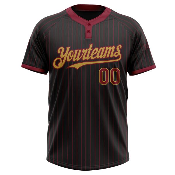Custom Black Crimson Pinstripe Old Gold Two-Button Unisex Softball Jersey - Image 2