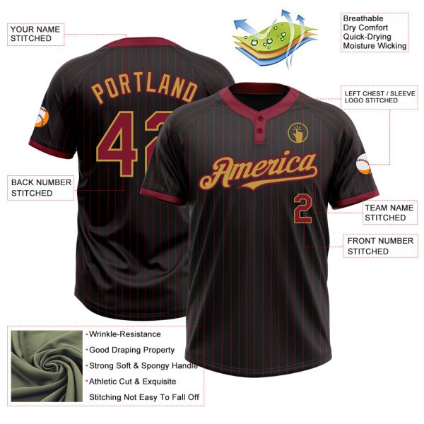 Custom Black Crimson Pinstripe Old Gold Two-Button Unisex Softball Jersey - Image 3