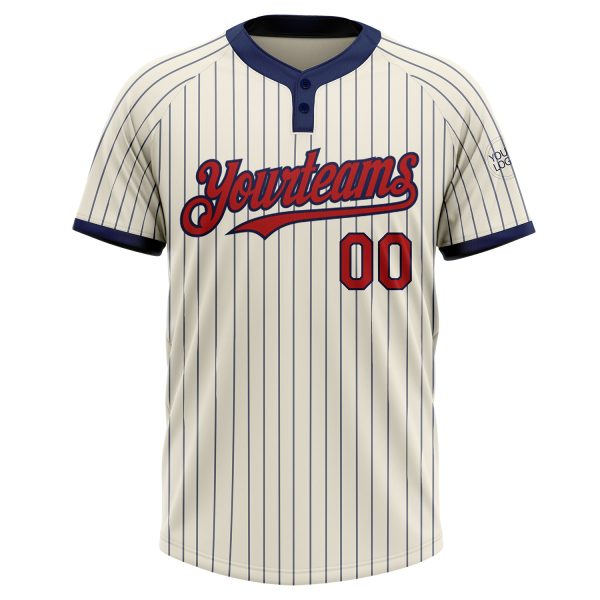 Custom Cream Navy Pinstripe Red Two-Button Unisex Softball Jersey - Image 2