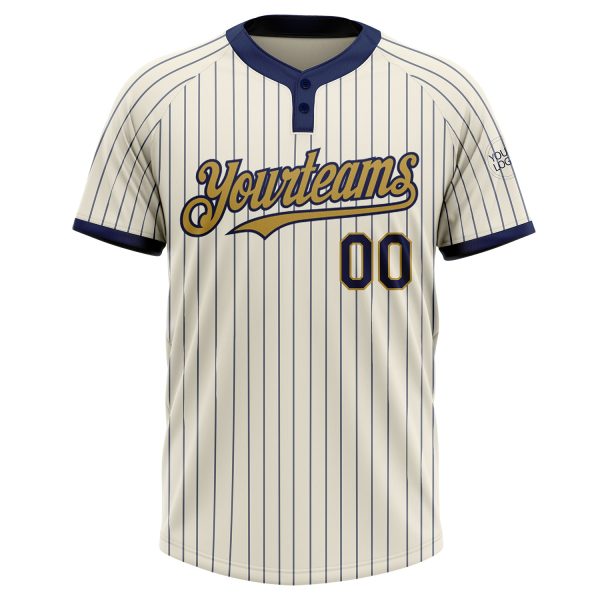 Custom Cream Navy Pinstripe Old Gold Two-Button Unisex Softball Jersey - Image 2