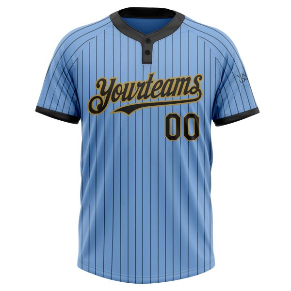 Custom Light Blue Black Pinstripe Old Gold Two-Button Unisex Softball Jersey - Image 2