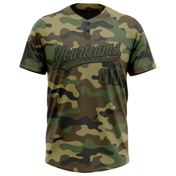 Custom Camo Olive-Black Salute To Service Two-Button Unisex Softball Jersey - Image 2